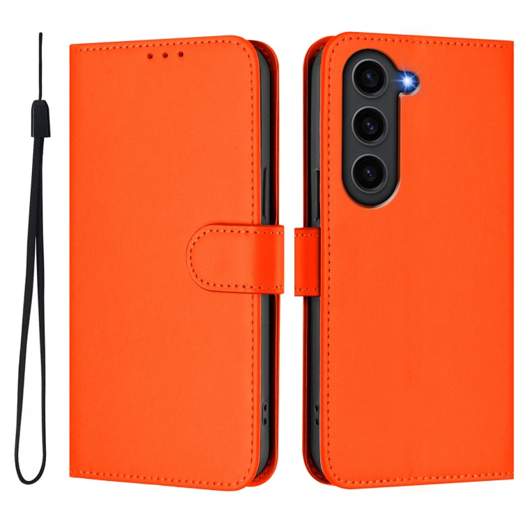 For Samsung Galaxy S23+ 5G Skin Feel Solid Color Leather Phone Case with Lanyard