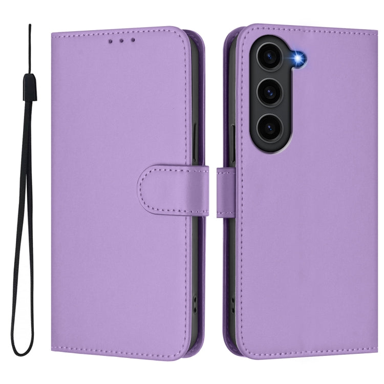 For Samsung Galaxy S23+ 5G Skin Feel Solid Color Leather Phone Case with Lanyard