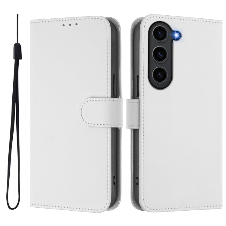 For Samsung Galaxy S23+ 5G Skin Feel Solid Color Leather Phone Case with Lanyard