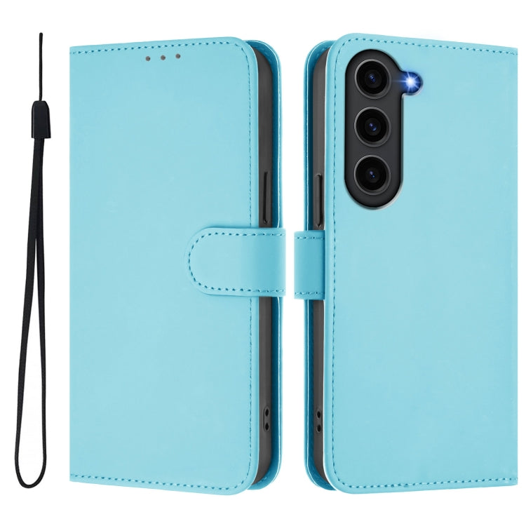 For Samsung Galaxy S23+ 5G Skin Feel Solid Color Leather Phone Case with Lanyard