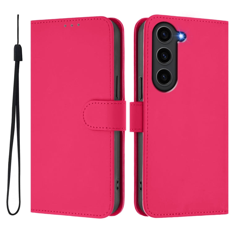 For Samsung Galaxy S23+ 5G Skin Feel Solid Color Leather Phone Case with Lanyard
