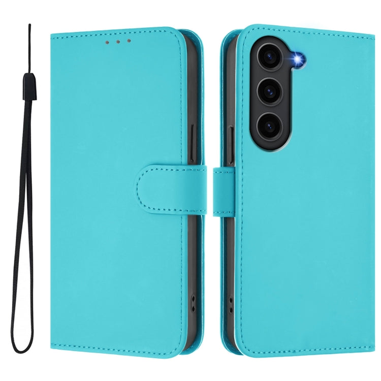 For Samsung Galaxy S23+ 5G Skin Feel Solid Color Leather Phone Case with Lanyard