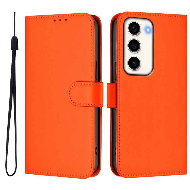 For Samsung Galaxy S23 5G Skin Feel Solid Color Leather Phone Case with Lanyard