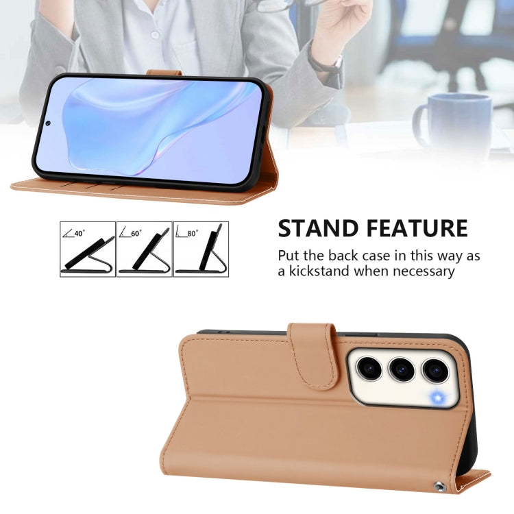 For Samsung Galaxy S23 5G Skin Feel Solid Color Leather Phone Case with Lanyard