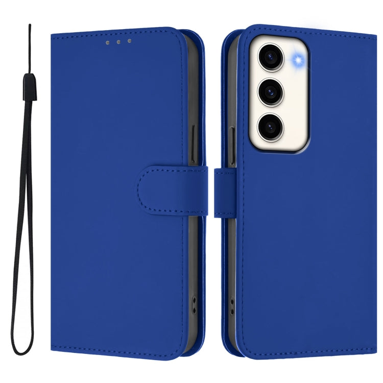 For Samsung Galaxy S23 5G Skin Feel Solid Color Leather Phone Case with Lanyard