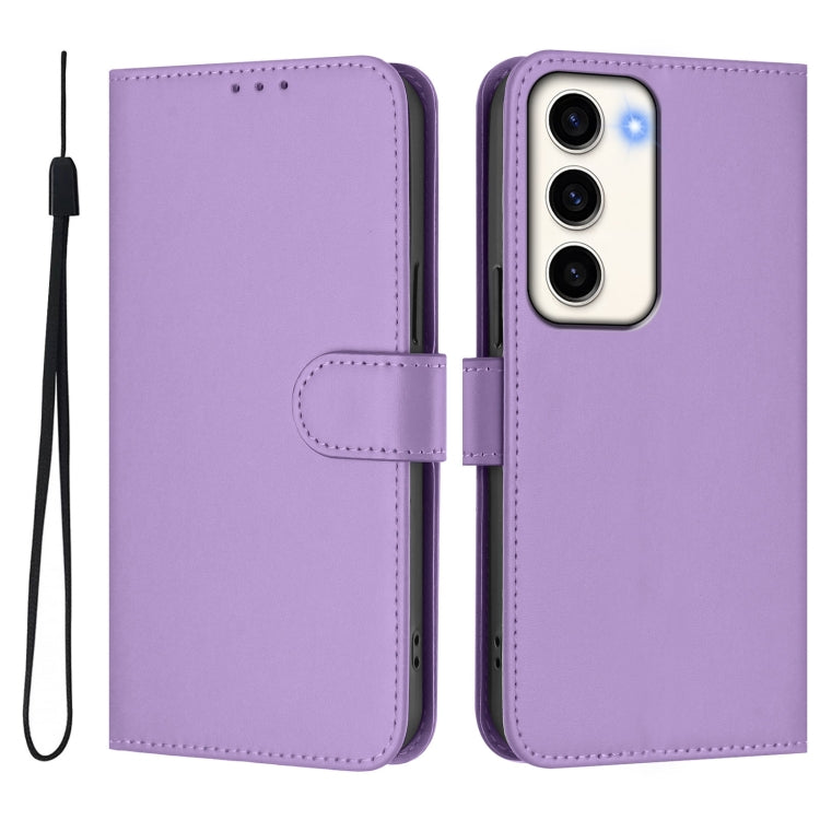 For Samsung Galaxy S23 5G Skin Feel Solid Color Leather Phone Case with Lanyard