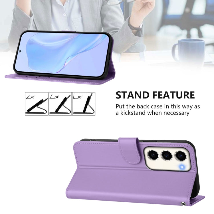 For Samsung Galaxy S23 5G Skin Feel Solid Color Leather Phone Case with Lanyard