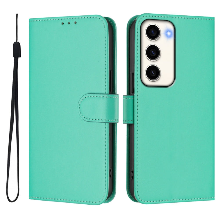 For Samsung Galaxy S23 5G Skin Feel Solid Color Leather Phone Case with Lanyard