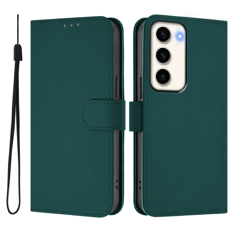 For Samsung Galaxy S23 5G Skin Feel Solid Color Leather Phone Case with Lanyard
