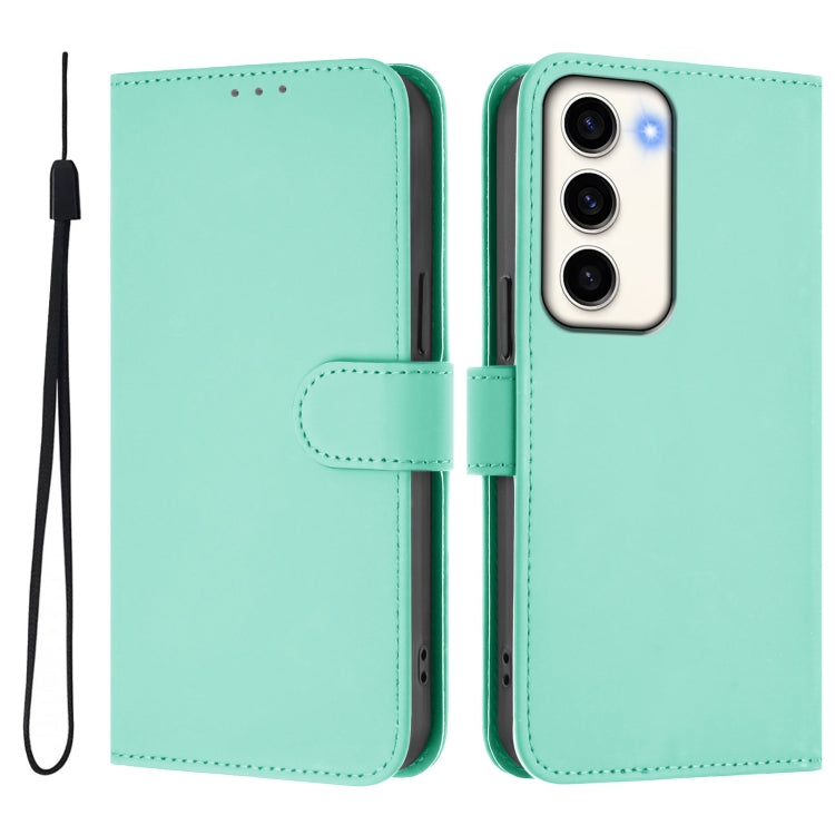 For Samsung Galaxy S23 5G Skin Feel Solid Color Leather Phone Case with Lanyard