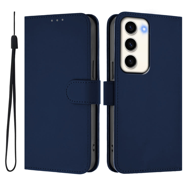 For Samsung Galaxy S23 5G Skin Feel Solid Color Leather Phone Case with Lanyard