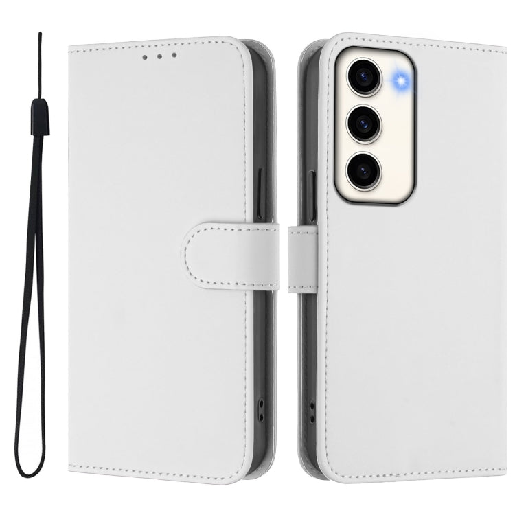 For Samsung Galaxy S23 5G Skin Feel Solid Color Leather Phone Case with Lanyard