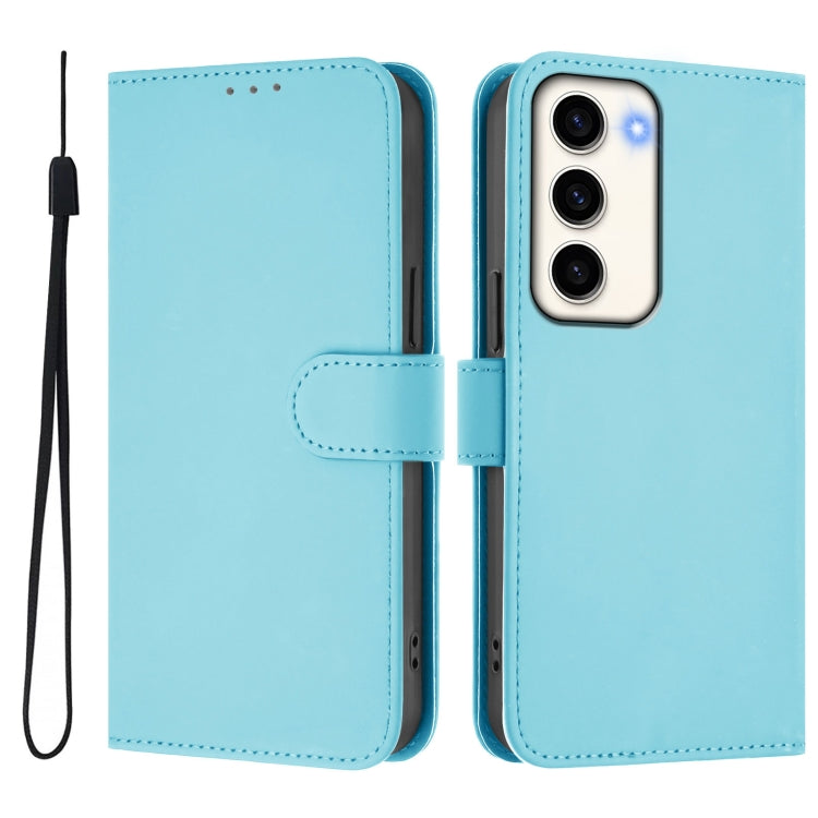 For Samsung Galaxy S23 5G Skin Feel Solid Color Leather Phone Case with Lanyard