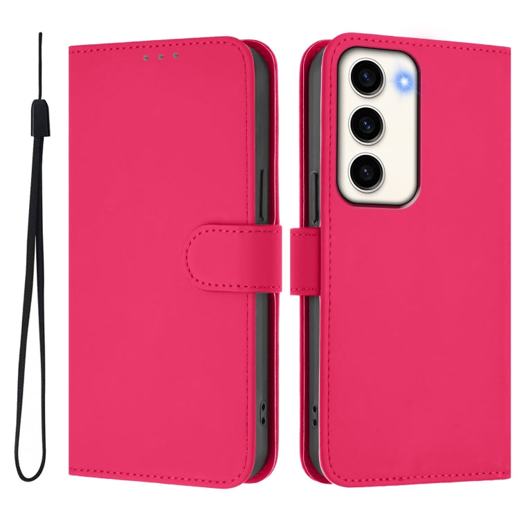 For Samsung Galaxy S23 5G Skin Feel Solid Color Leather Phone Case with Lanyard