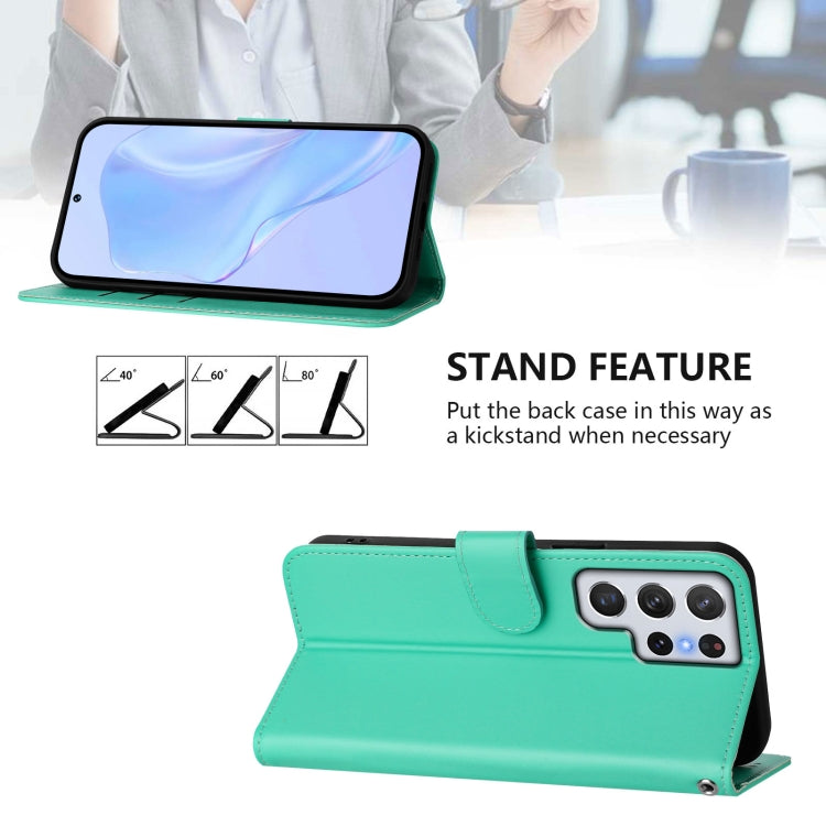 For Samsung Galaxy S22 Ultra 5G Skin Feel Solid Color Leather Phone Case with Lanyard