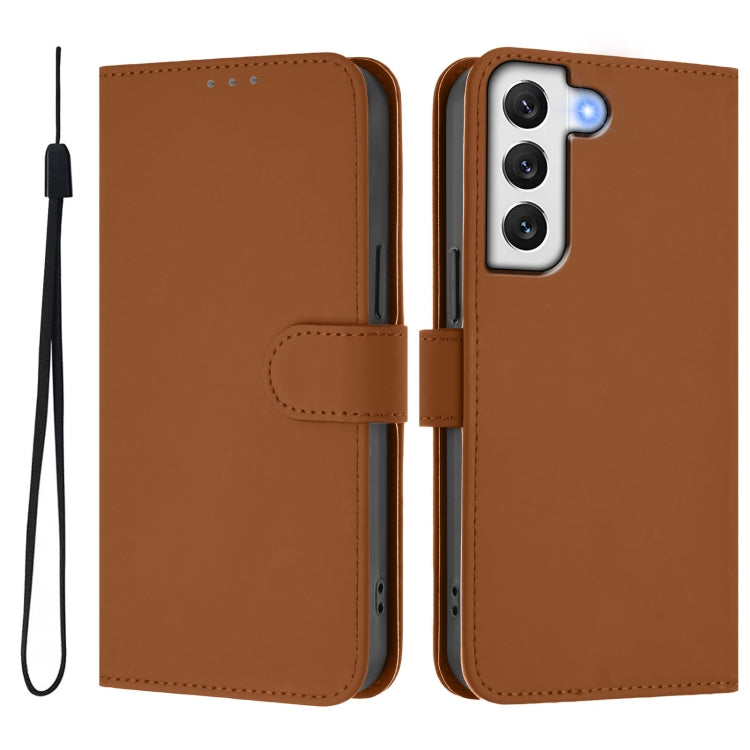 For Samsung Galaxy S22+ 5G Skin Feel Solid Color Leather Phone Case with Lanyard