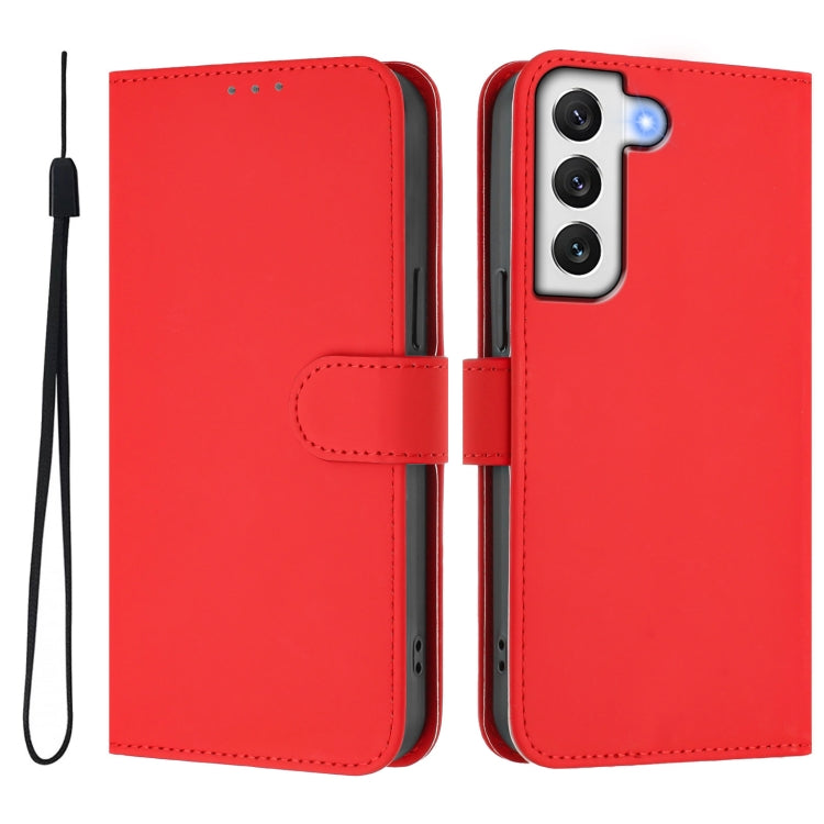 For Samsung Galaxy S22+ 5G Skin Feel Solid Color Leather Phone Case with Lanyard