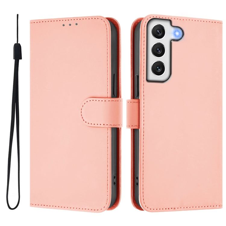 For Samsung Galaxy S22+ 5G Skin Feel Solid Color Leather Phone Case with Lanyard