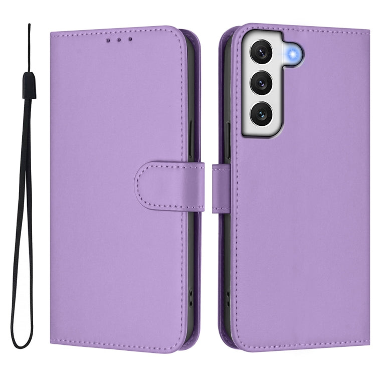 For Samsung Galaxy S22+ 5G Skin Feel Solid Color Leather Phone Case with Lanyard