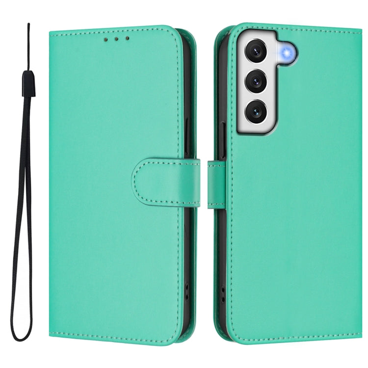 For Samsung Galaxy S22+ 5G Skin Feel Solid Color Leather Phone Case with Lanyard