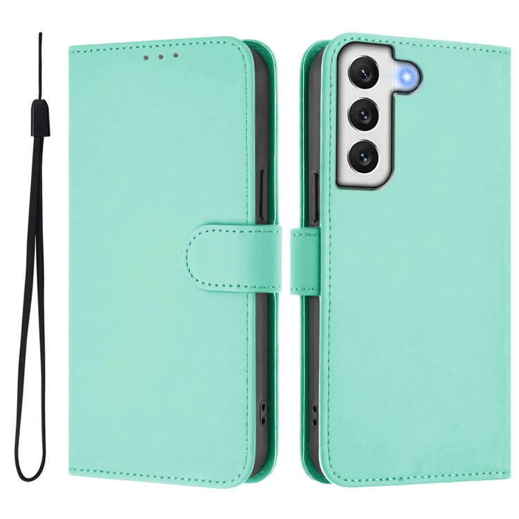 For Samsung Galaxy S22+ 5G Skin Feel Solid Color Leather Phone Case with Lanyard