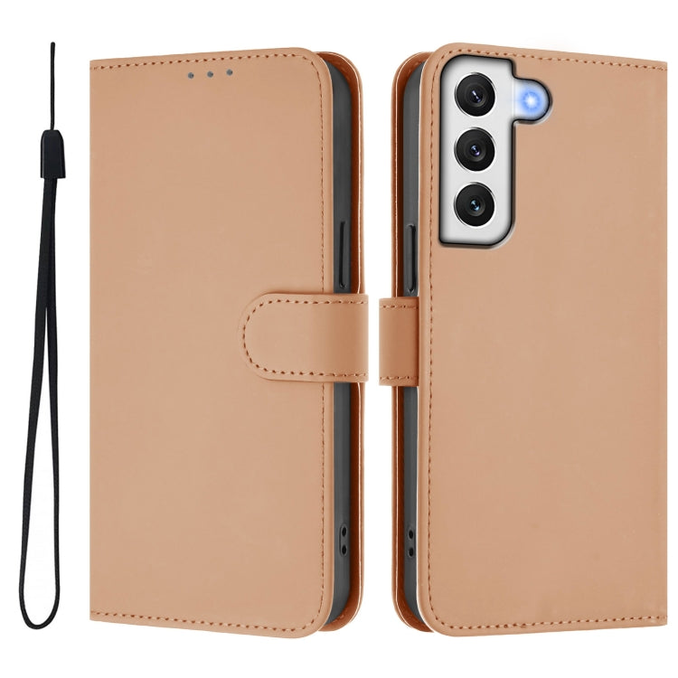 For Samsung Galaxy S21 FE 5G Skin Feel Solid Color Leather Phone Case with Lanyard