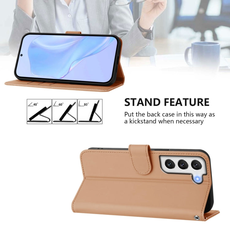 For Samsung Galaxy S21 FE 5G Skin Feel Solid Color Leather Phone Case with Lanyard