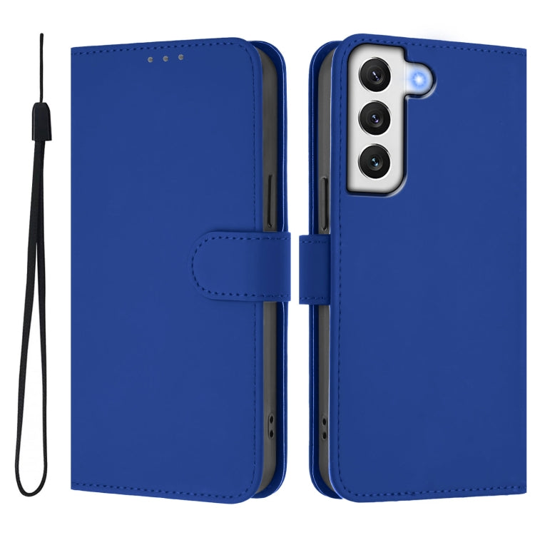 For Samsung Galaxy S21 FE 5G Skin Feel Solid Color Leather Phone Case with Lanyard
