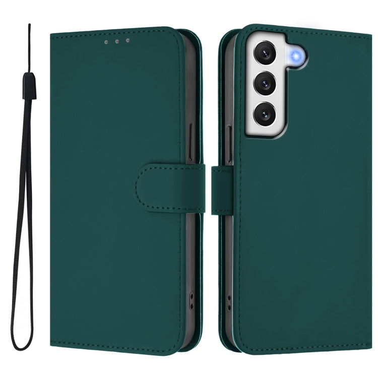 For Samsung Galaxy S21 FE 5G Skin Feel Solid Color Leather Phone Case with Lanyard