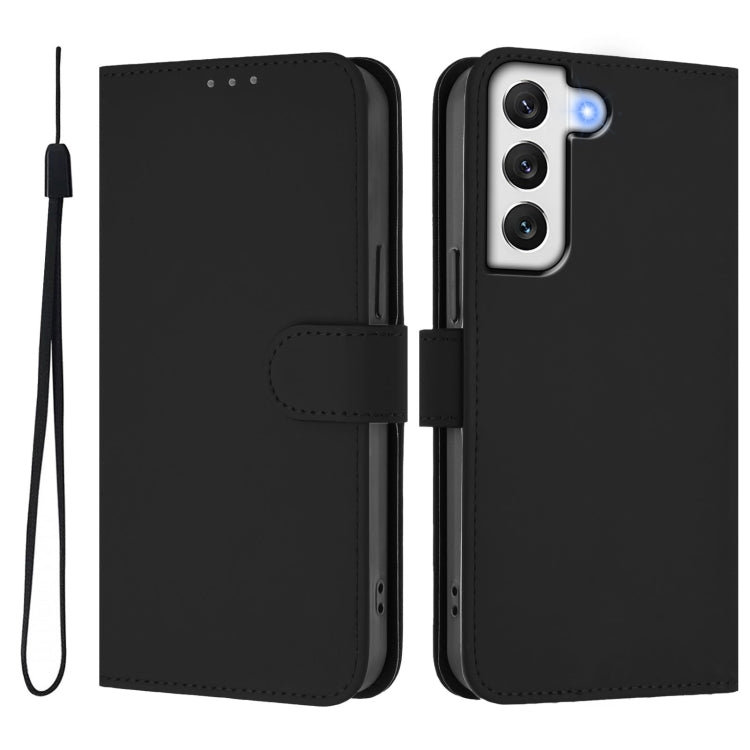 For Samsung Galaxy S21 FE 5G Skin Feel Solid Color Leather Phone Case with Lanyard