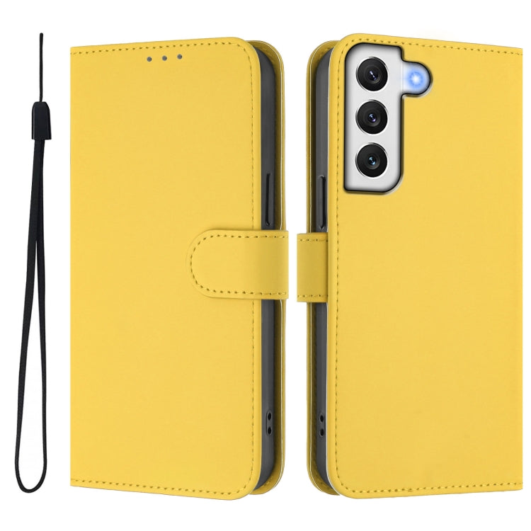 For Samsung Galaxy S21 FE 5G Skin Feel Solid Color Leather Phone Case with Lanyard