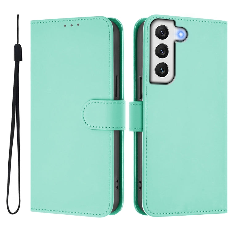 For Samsung Galaxy S21 FE 5G Skin Feel Solid Color Leather Phone Case with Lanyard