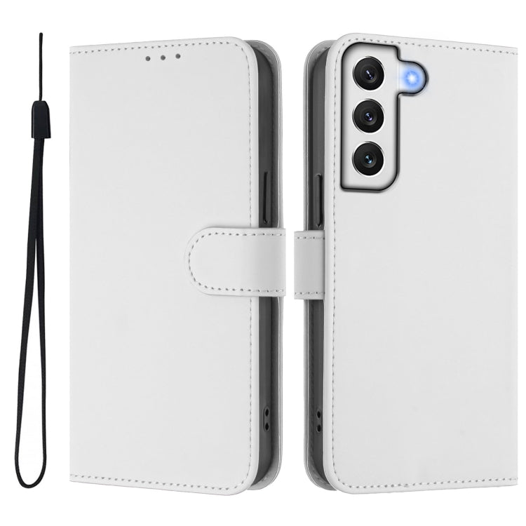 For Samsung Galaxy S21 FE 5G Skin Feel Solid Color Leather Phone Case with Lanyard