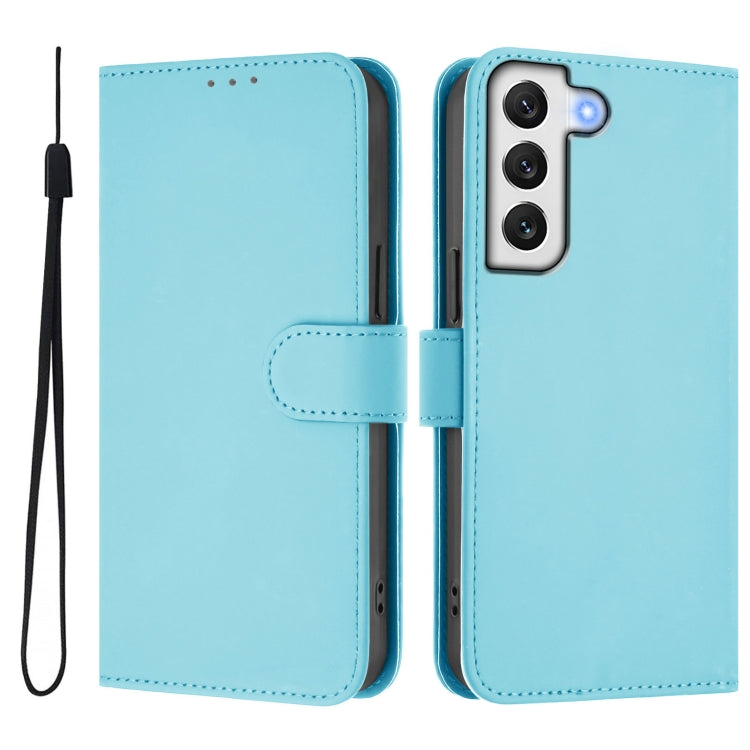 For Samsung Galaxy S21 FE 5G Skin Feel Solid Color Leather Phone Case with Lanyard