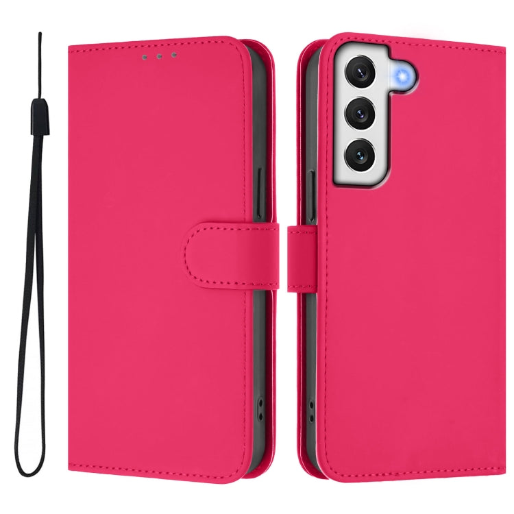 For Samsung Galaxy S21 FE 5G Skin Feel Solid Color Leather Phone Case with Lanyard