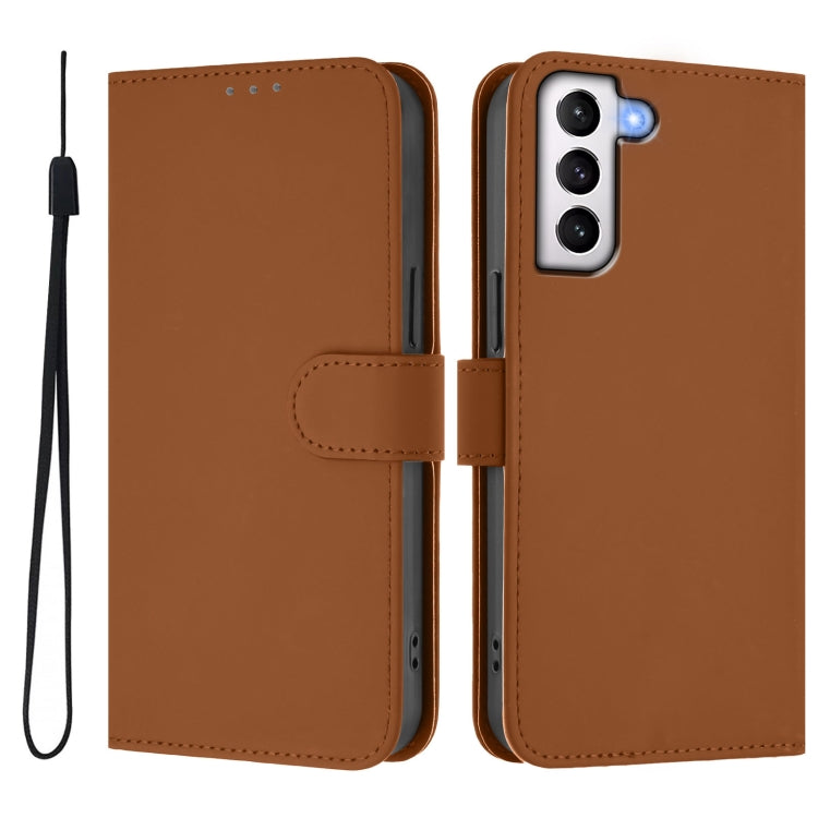 For Samsung Galaxy S21+ 5G Skin Feel Solid Color Leather Phone Case with Lanyard