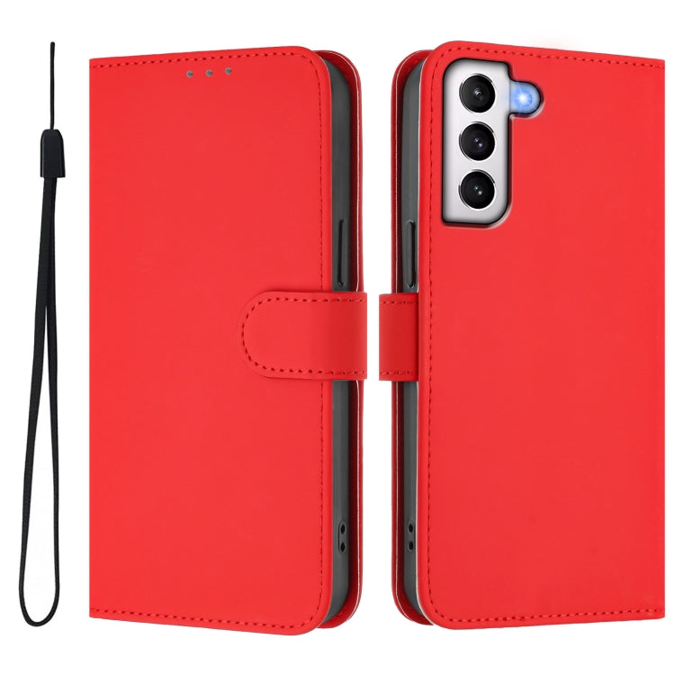For Samsung Galaxy S21+ 5G Skin Feel Solid Color Leather Phone Case with Lanyard