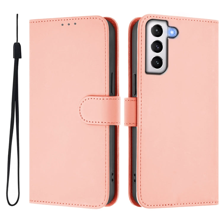 For Samsung Galaxy S21+ 5G Skin Feel Solid Color Leather Phone Case with Lanyard