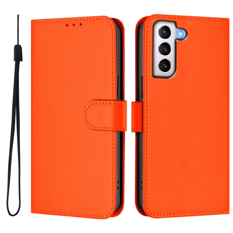 For Samsung Galaxy S21+ 5G Skin Feel Solid Color Leather Phone Case with Lanyard