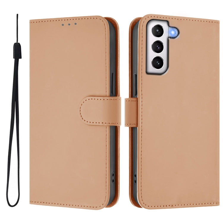 For Samsung Galaxy S21+ 5G Skin Feel Solid Color Leather Phone Case with Lanyard
