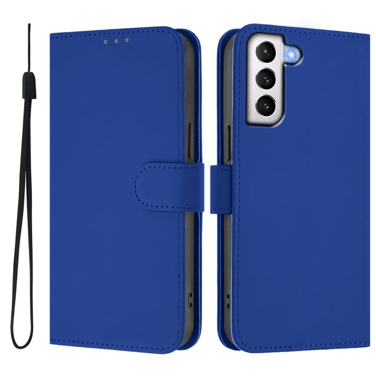 For Samsung Galaxy S21+ 5G Skin Feel Solid Color Leather Phone Case with Lanyard