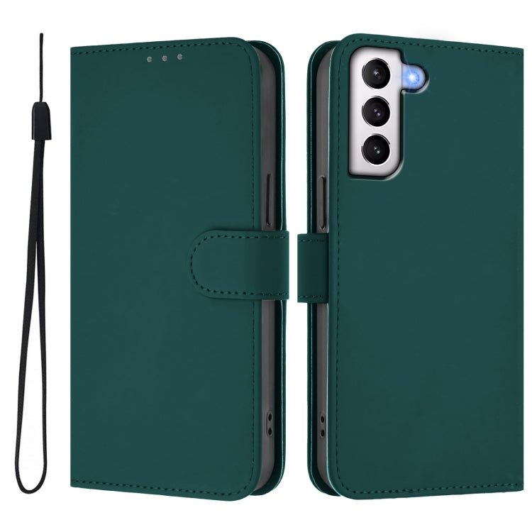 For Samsung Galaxy S21+ 5G Skin Feel Solid Color Leather Phone Case with Lanyard