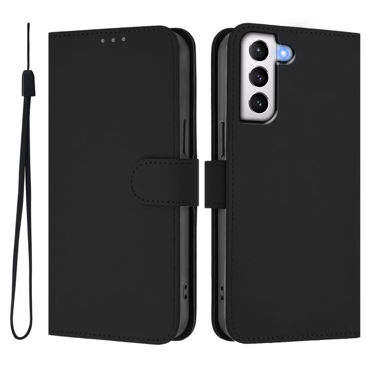 For Samsung Galaxy S21+ 5G Skin Feel Solid Color Leather Phone Case with Lanyard