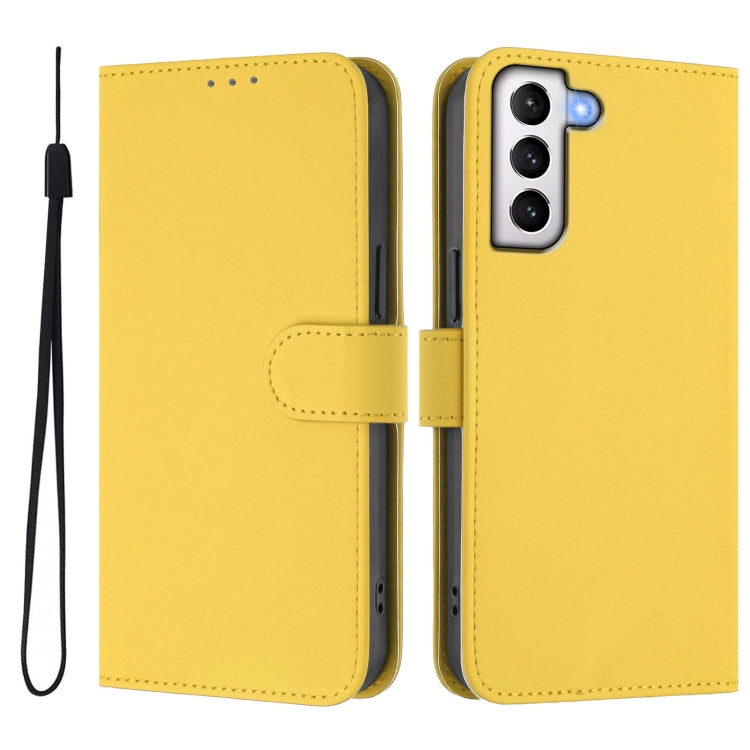 For Samsung Galaxy S21+ 5G Skin Feel Solid Color Leather Phone Case with Lanyard