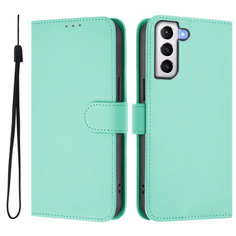 For Samsung Galaxy S21+ 5G Skin Feel Solid Color Leather Phone Case with Lanyard