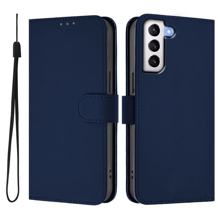 For Samsung Galaxy S21+ 5G Skin Feel Solid Color Leather Phone Case with Lanyard