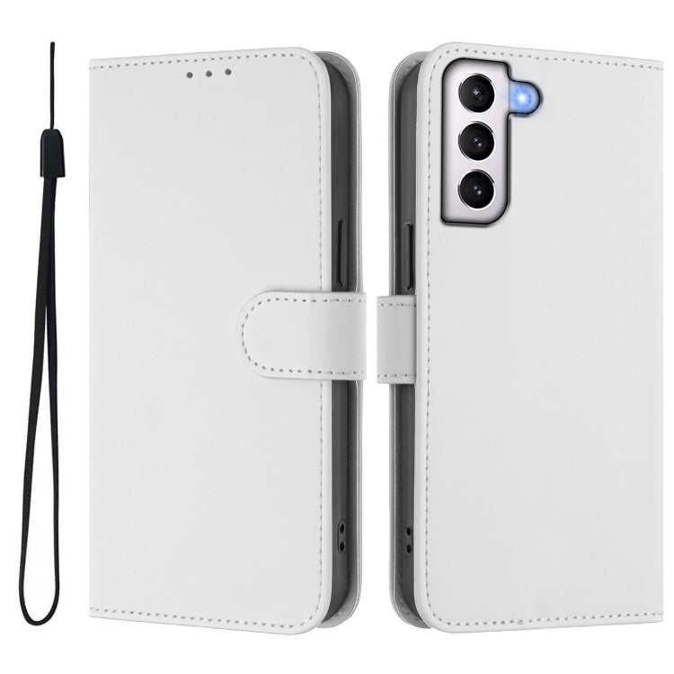 For Samsung Galaxy S21+ 5G Skin Feel Solid Color Leather Phone Case with Lanyard