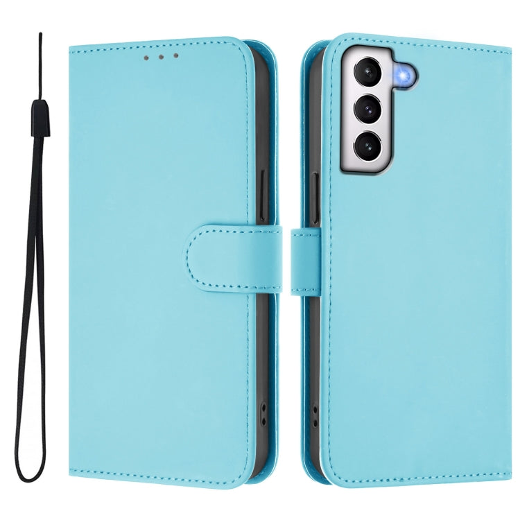 For Samsung Galaxy S21+ 5G Skin Feel Solid Color Leather Phone Case with Lanyard