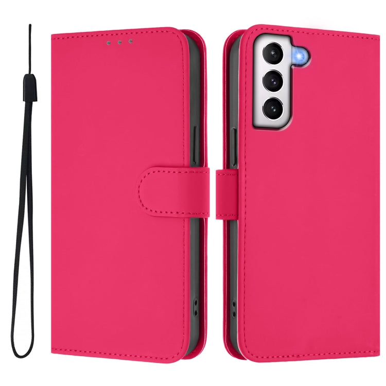 For Samsung Galaxy S21+ 5G Skin Feel Solid Color Leather Phone Case with Lanyard