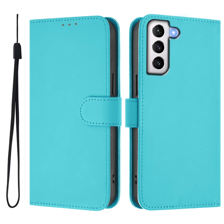 For Samsung Galaxy S21+ 5G Skin Feel Solid Color Leather Phone Case with Lanyard